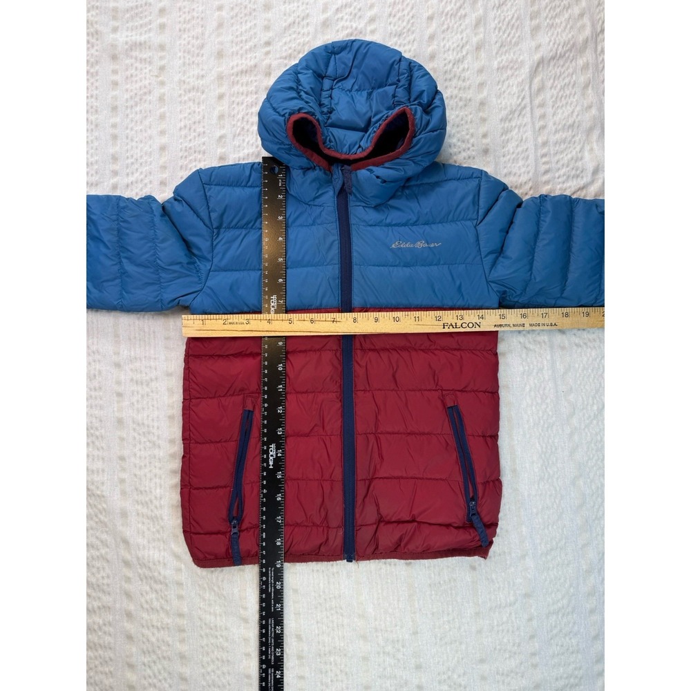 Eddie Bauer Kids XS Down Jacket Blue Red Hooded Puffer Coat